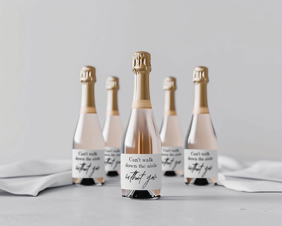 Can't walk down the aisle, Mini Champagne Bottle Label, Bachelorette Party Favor, Bride Tribe Proposal Gift Bridal Shower, Label Only W31