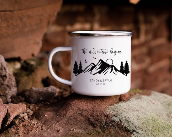 the adventure begins, Bridesmaid Proposal Camping Mug Cup, Wedding Favor, Bride tribe Gift, Maid of honor, Bachelorette Bridal Party H081