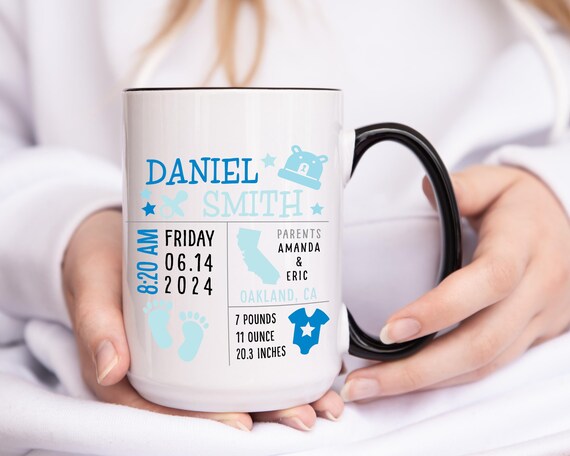 Birth Announcement Gift, Personalized Birth Stats Mug, Newborn Baby Girl Boy Keepsake, New Parents First Christmas, Christening Baptism G514