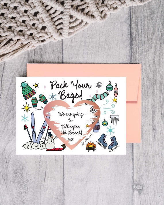 Surprise Bachelorette Ski Trip Scratch Off Card, Winter Getaway, Family Travel, Snowboarding Chalet Night, Après Bridal Party P237