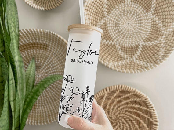 Bridesmaid Proposal Gift, Personalized Frosted Glass Tumbler, Iced Coffee Mug with Name, Bachelorette Party, Bridal Party Gift H04