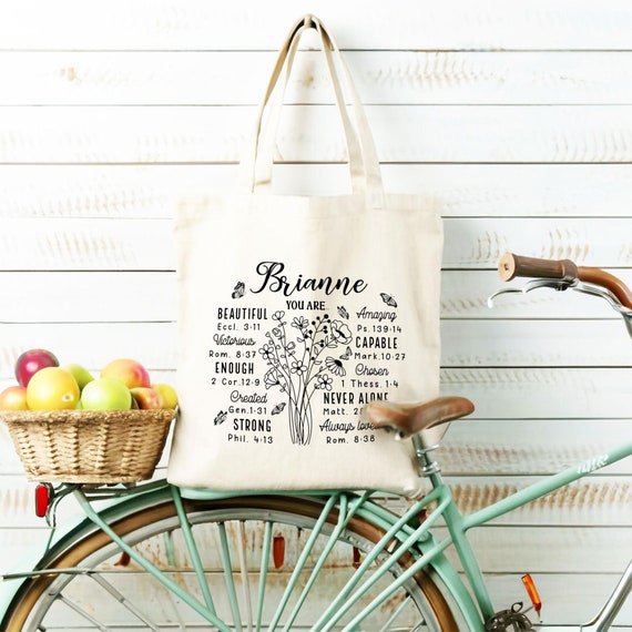 Bible Verse Inspiration Tote Bag, Flower Faith Canvas Bag, Christian Gift for Women, Personalized  Religious Bag, Bible Study Friend T07