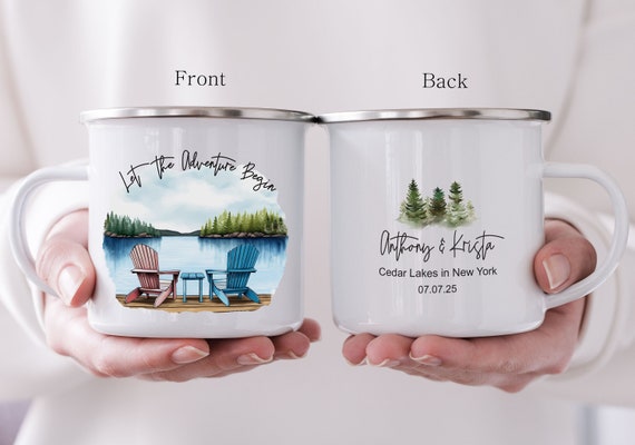 Lake Wedding Gift, Lake Party Favors, Personalized Camping Mug, Engagement, Camp Bachelorette Cup H132