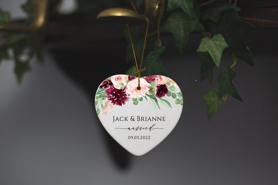 Personalized Engagement Ornament, Wedding Guest Gift, Wedding Favor, Custom Couple Newlywed Gift, Ceramic Ornament T266