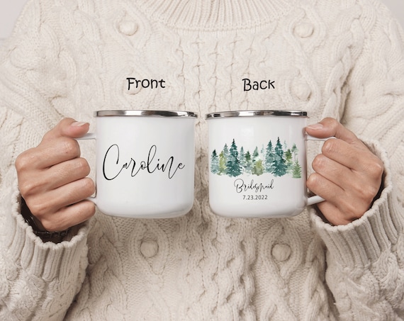 Bridesmaid Gift, Camping Mug, Will You Be My Maid of Honor, Bride tribe Gift, Mountain Wedding Favor, Bridesmaid Proposal Gift H006