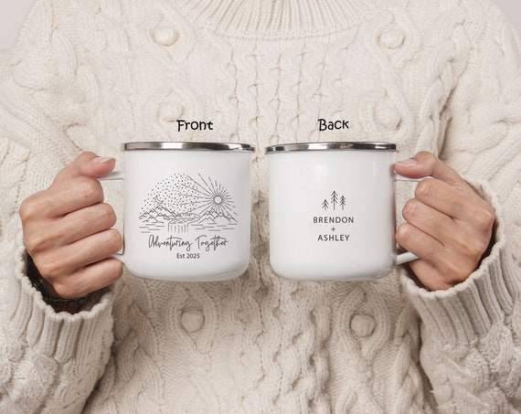 Mountain Falls Wedding Gift Mug, Personalized Engagement Cup, Wedding Guest Gift, Unique Custom Favor keepsake, Camping Cup H060