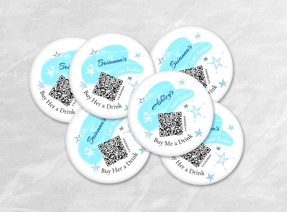 Last Rodeo Venmo QR Code Button, Nash Bash Bridal Shower Wedding Party Pins, Buy the Bride a Drink Button, Sky Blue Bachelorette E11