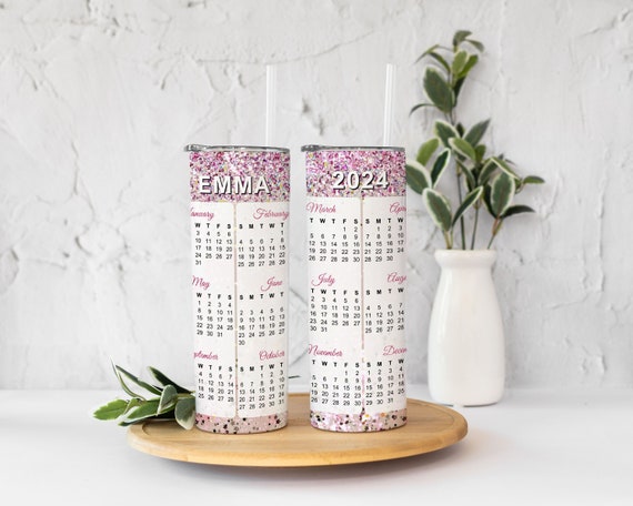 2024 Calendar New Year Gift, Tumbler with Name, Personalized Bridesmaid Proposal, Gift For Her Happy New Year Party Favor T244