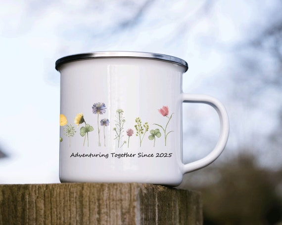 Wild flower Engagement Anniversary Bridal Shower Gift, Funny Couple Camping Mug, Christmas Gift, Unique Favor, Mountain Wedding Mug H019