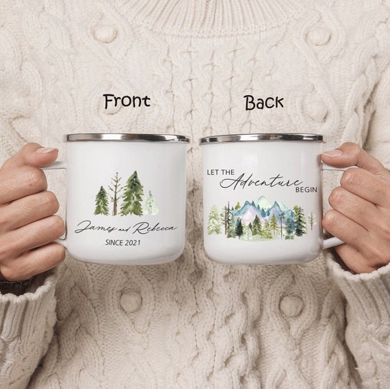 Personalized Engagement Anniversary Bridal Shower Gift, Funny Couple Camping Mug, Christmas Gift, Unique Favor, Mountain Wedding Mug H015