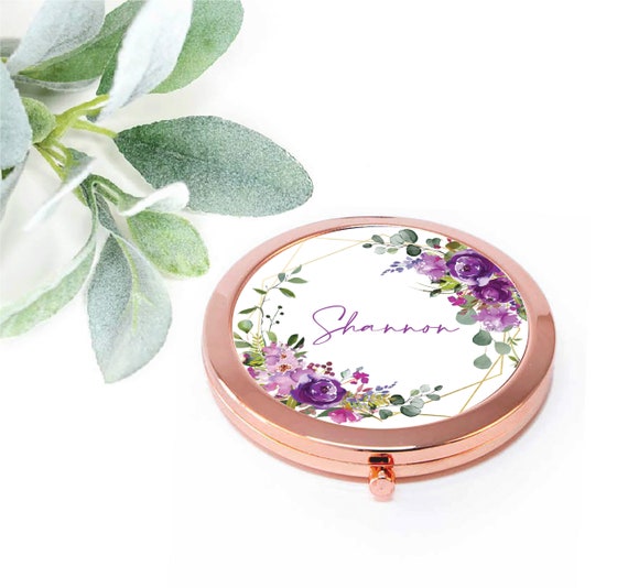 Purple Lavender Bridesmaid Proposal Gift, Personalized Compact Mirror, Maid of Honor Bridal Gift, Wedding favor Box Idea, Pocket Mirror M131