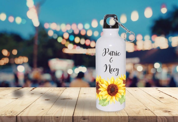 Sunflower Wedding Guest Favor, Personalized Sports Water Bottle, Bachelorette, Engagement Favor, Bridesmaid Proposal Gift, Girls trip W04