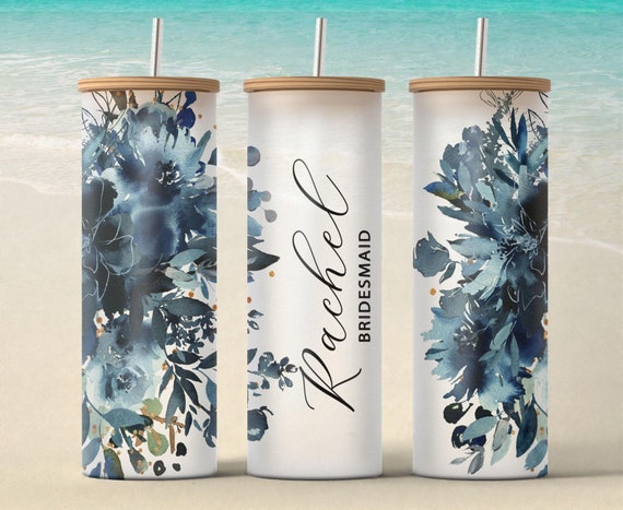 Personalized Glass Tumbler, Bridesmaid Proposal Gift, Bachelorette Bridal Shower, Dusty Blue Wedding Party Favor, Birthday Boss Mug H65