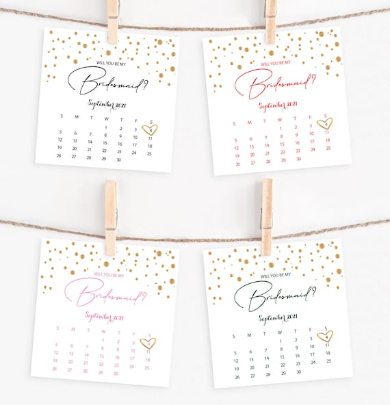 Bridesmaid Proposal Card, Will You Be My Flower Girl, Bridesmaid Proposal Gift Box Idea, Save The Date, Calendar Card, Bridal shower D006