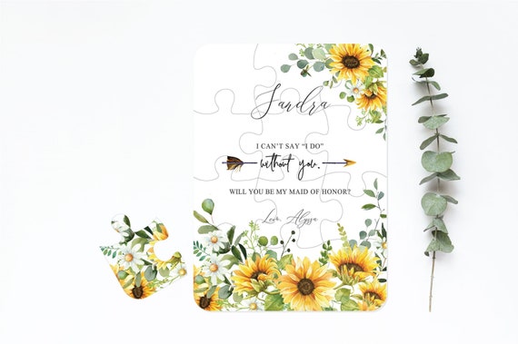 Bridesmaid Proposal Puzzle Card, Will You Be My Flower Girl Maid of Honor, Bridal Party Gift Box Idea, Sunflower Eucalyptus Wedding Z031