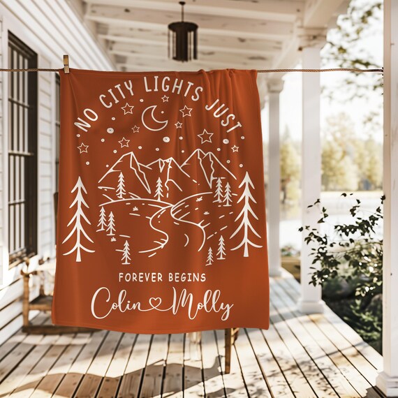 Custom Camping Blanket, Name Blanket for Couple, Engagement, Bridesmaid, Retirement, Anniversary Trips, Wedding & Elopement Keepsake HB04
