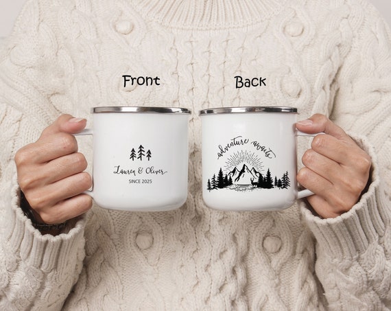 Personalized Mountain Wedding Mug, Engagement Anniversary Bridesmaid Proposal Christmas Gift, Funny Couple Camping Mug, Guest Gift H033