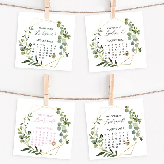 Bridesmaid Proposal Card, Will You Be My Flower Girl Maid of Honor Mom Gift Box Ideas, Save The Date, Calendar Wedding Date Card D003