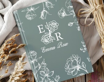 Custom Journal with Name & Initials – Vintage Cottagecore Rose Hardcover Notebook