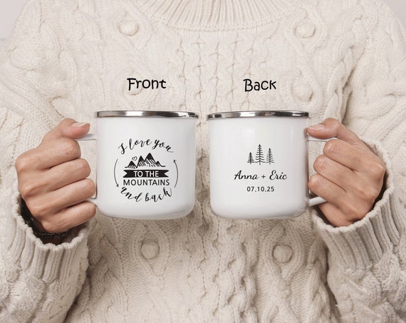 Mountain Forest Wedding Favor Gift Mug, Personalized Engagement Anniversary, Camping Mug, Wedding Guest Gift, Bridesmaid Proposal Cup H036