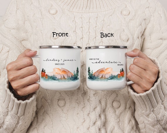 Mountain Forest Wedding Favor Gift Mug, Personalized Engagement Anniversary Bridal Shower, Camping Couple Gift, Bridesmaid Proposal Mug H027