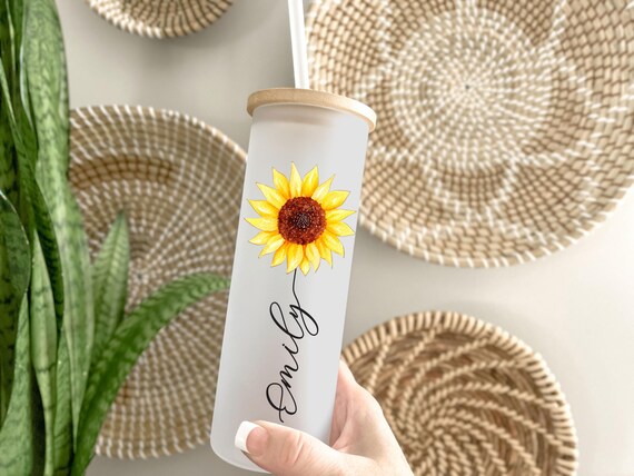 Sunflower Frosted Glass Tumbler, Bachelorette, Birthday Party, Best Friend, Bridesmaid Proposal Gift,  Iced Coffee Cup, Bridal Shower H42