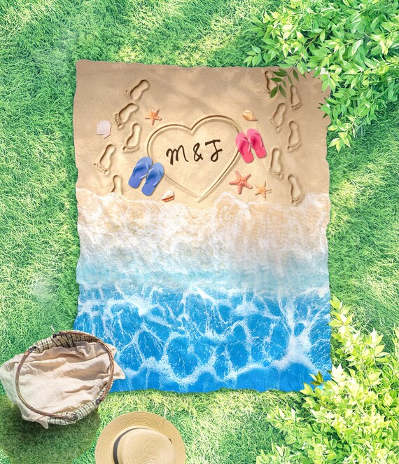 Personalized Beach Sherpa Blanket, Custom Name Plush Throw, Bachelorette Trip, Wedding Engagement, Retirement Travel, Bridesmaid Gift HB02