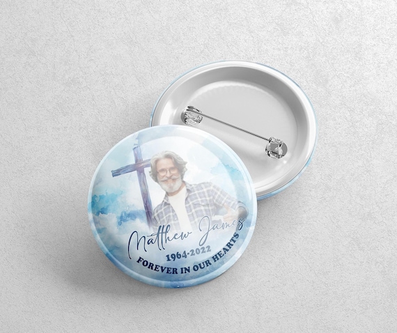 Personalized Cross Memorial Button, Refrigerator Magnet Opener, Custom Text Photo Pin, Sympathy Funeral Remembrance Gift E236