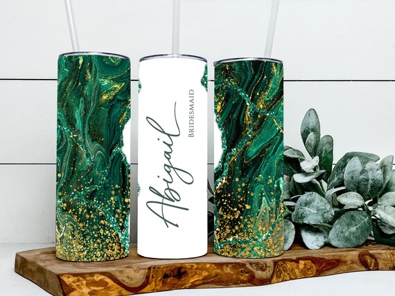 Personalized Marble tumbler, Bride Tribe, Groomsman Mom Birthday, Forest Green Gold Black Wedding, Bridesmaid proposal Gift T211