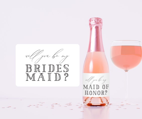 Will You Be My Bridesmaid Mini Wine Label, Mini Champagne Bottle Label, Made of honor, Bridal shower, Proposal Gift Favor Box Idea S007