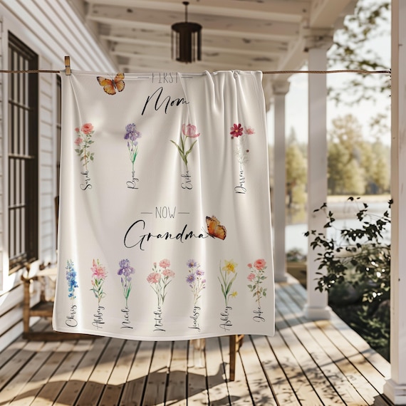 Custom Family Bouquet Blanket – Personalized Birth Month Flower Name Throw, Gift for Mom, Grandma, Nana, Bridesmaid Proposal Gift K02