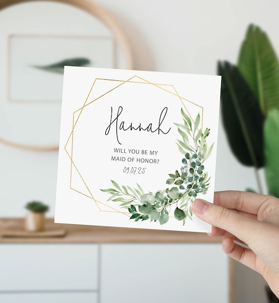 Green Eucalyptus Bridesmaid Proposal Card, Will You Be My Maid of Honor Flower Girl Personal Attendant, Gift Box Idea, Wedding Card D037