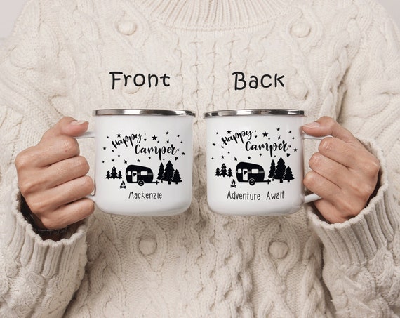 Personalized Camping Mug, Happy Camper, Bridesmaid Proposal Camping Coffee Cup, Bride tribe Gift, Wedding Guest Gift, Wedding Favor H009