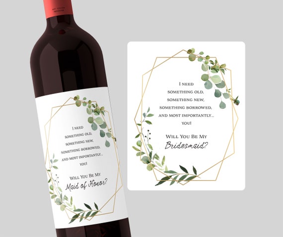 Will You Be My Bridesmaid Wine Champagne Label, Maid of Honor Photographer Personal attendant Proposal Gift, Bridal Shower Bachelorette W041
