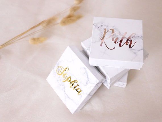 Personalized Marble Cardboard Box, Bridesmaid Proposal Gift, 3 1/2' Small paper Box, Bracelet Earring Jewelry, Cotton Filled Empty Box B103