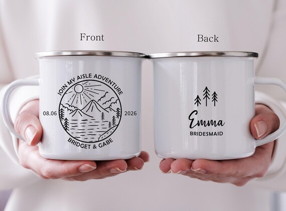 Bachelorette Gift, Lake Wedding Favor, Personalized Camping Mug, Bridal Shower Cup, Glamping Girl's trip Bridesmaid Proposal H159