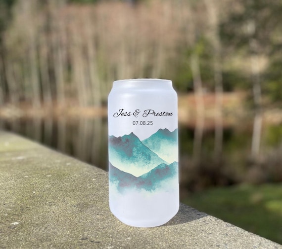 Personalized Mountain Beer Glass, Travel Outdoors Adventure Drinkware, Any Year Anniversary Favor, Couples Keepsake, Engagement Gift B15
