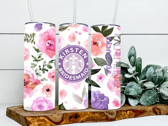 Floral Starbucks Tumbler, Gift for Bachelorette Bridal Shower Birthday Bridesmaid Mom Boss, Personalized Name Travel Cup T249