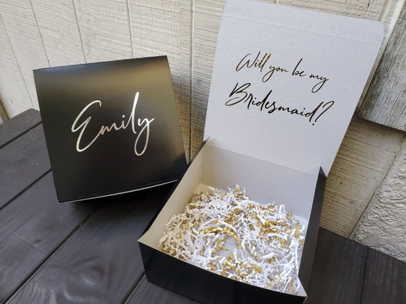 Black Empty Bridesmaid Gift Box, Proposal Will You Be My Maid of Honor, Groomsman Mom Birthday Gifts, Personalized Wedding Favor Box B106