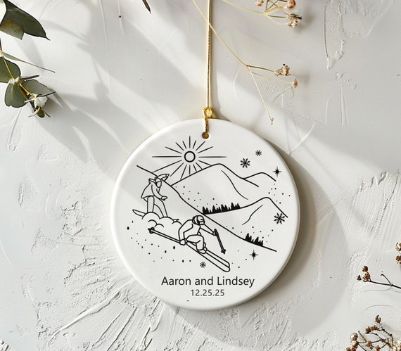 Personalized Engagement Ornament, First Christmas Mr & Mrs Couple Favor, Winter Wedding Gift, Après Ski Bachelorette Party T276