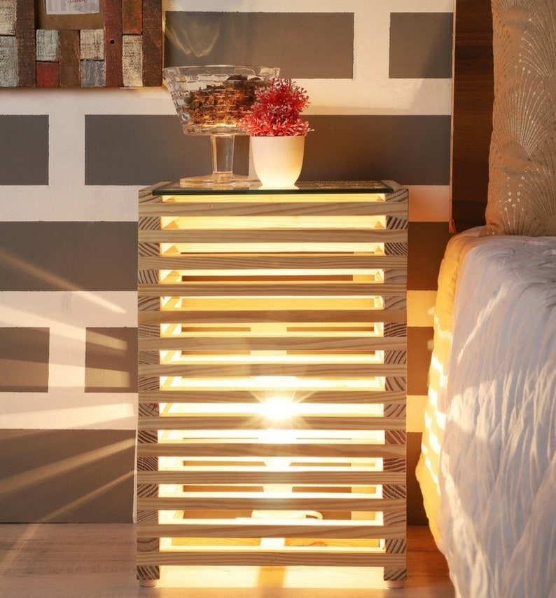 Natural Color Wooden Coffee Table / End Table With Glass Top & Etsy