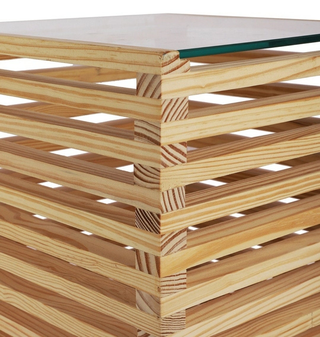 Natural Color Wooden Coffee Table / End Table With Glass Top & Etsy