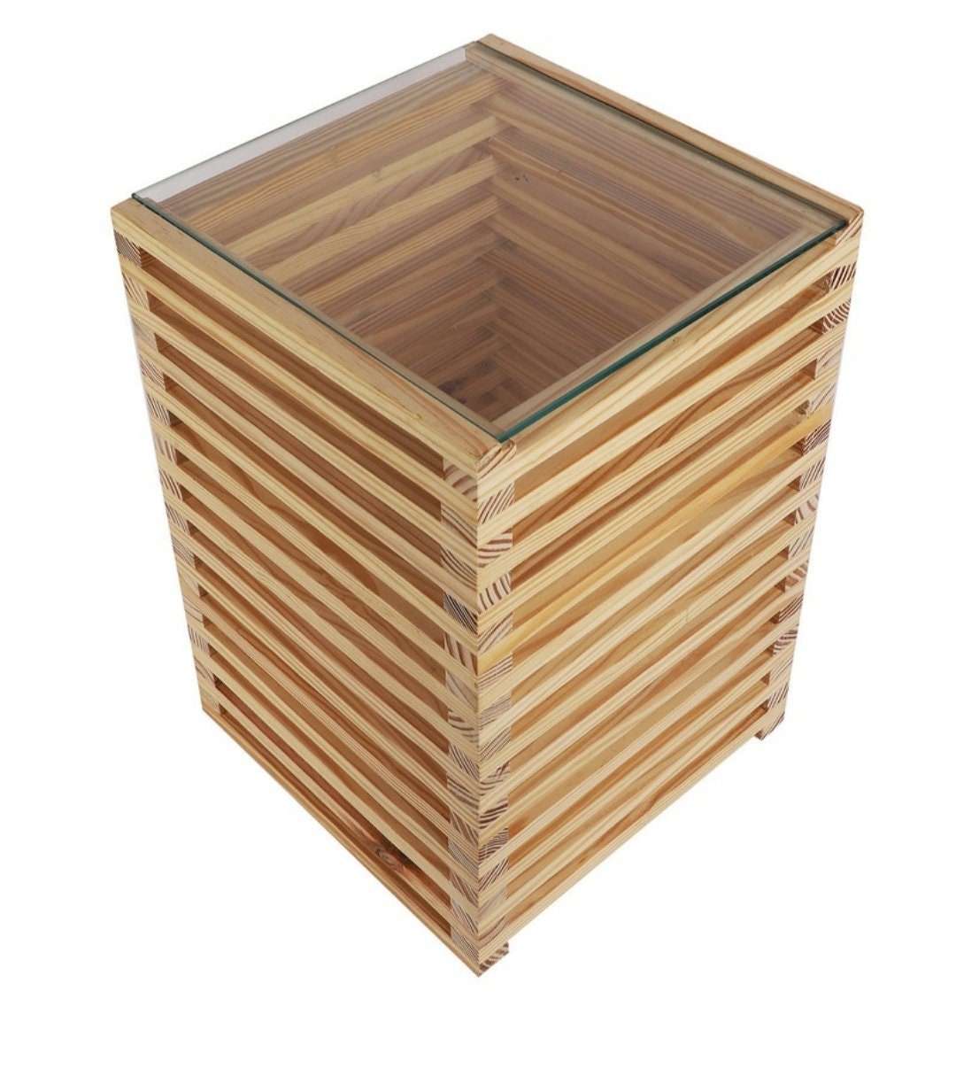 Natural Color Wooden Coffee Table / End Table With Glass Top & Etsy