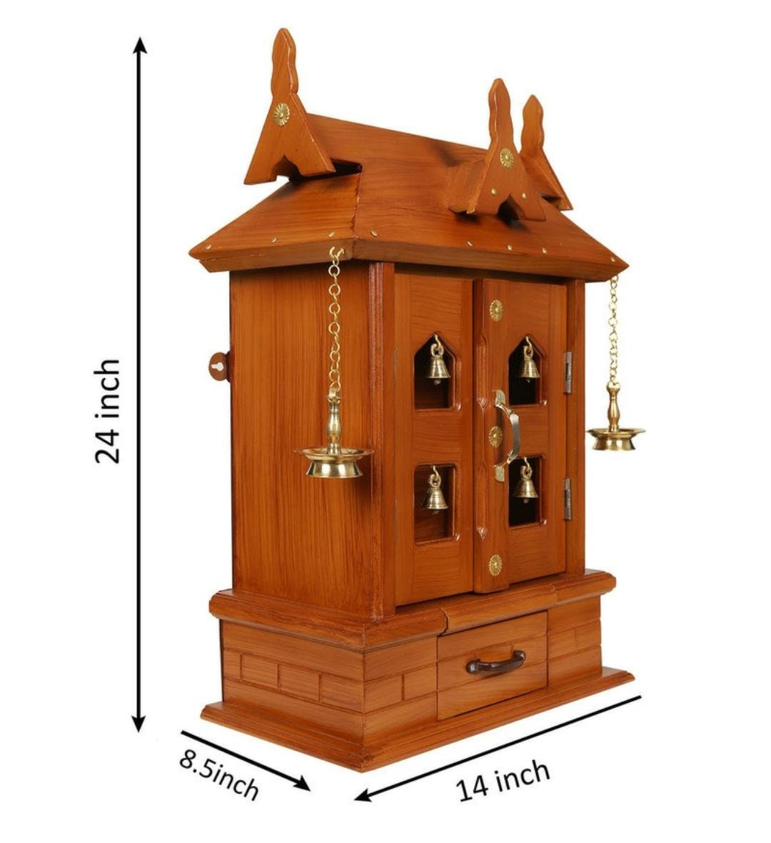 Teak Wood Pooja Ghar /pooja Mandir /pooja Temple With Hanging Brass
