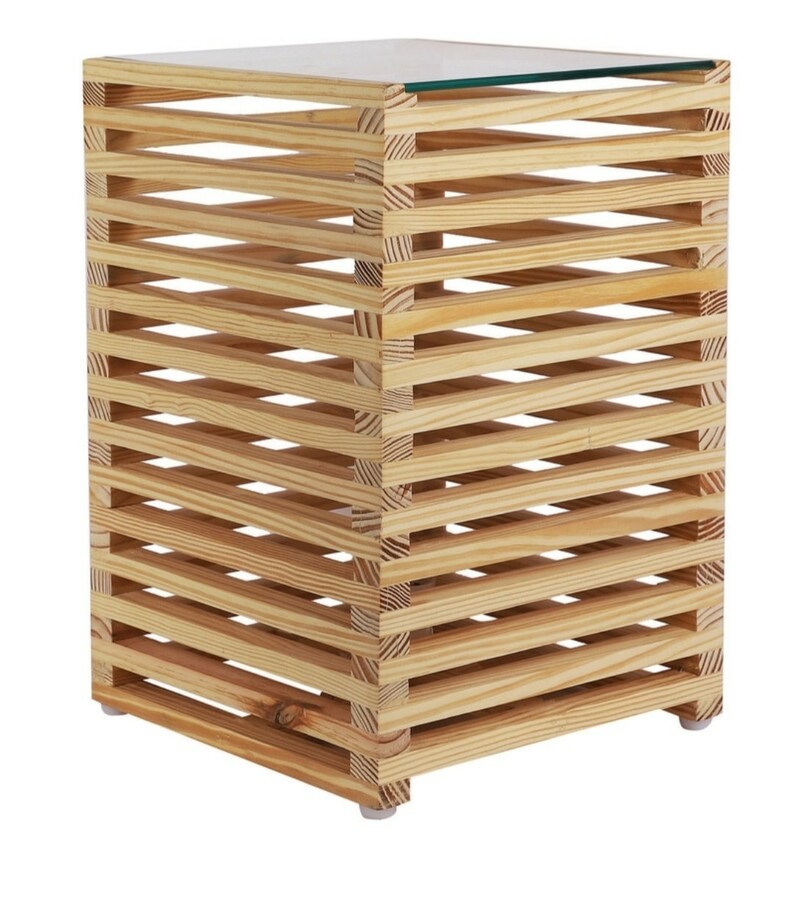 Natural Color Wooden Coffee Table / End Table With Glass Top & Etsy