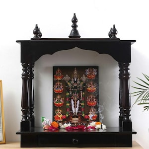 Wooden Pooja Temple / Mandir / Alter In Dark Walnut Finish Without Door