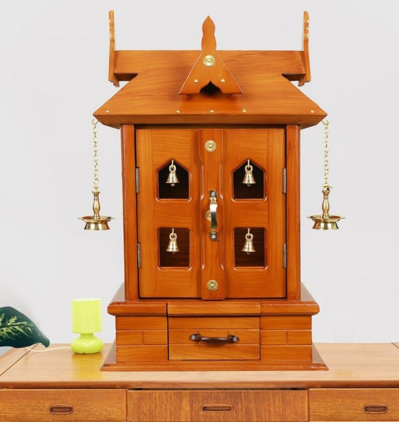 Teak Wood Pooja Ghar /pooja Mandir /pooja Temple With Hanging Brass