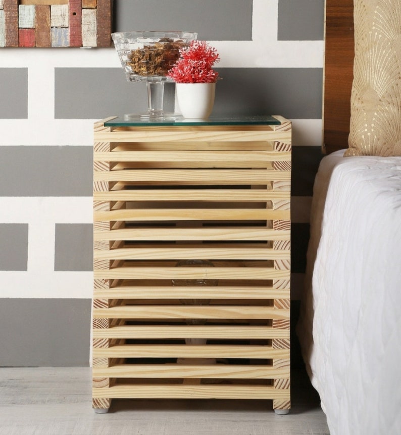 Natural Color Wooden Coffee Table / End Table With Glass Top & Etsy