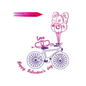 Embroidery Design Happy Valentine on a Bike