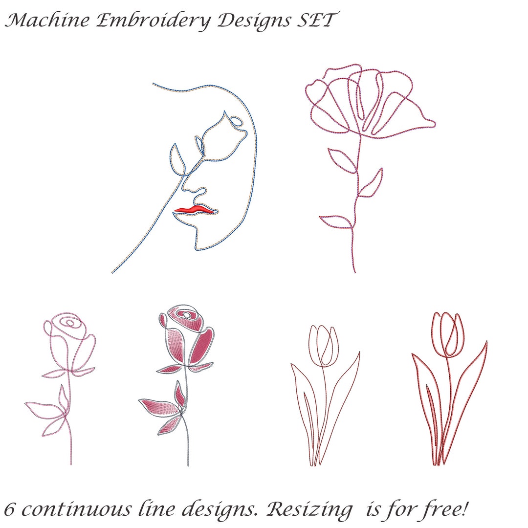 Continuous Line Machine Embroidery Designs Set of 6 Designs Etsy